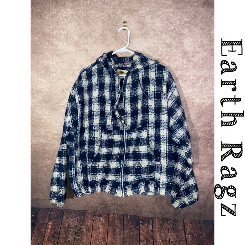 Men’s Vintage Earth Ragz Full Zip “Drug Rug” Style Hooded Sweatshirt Size M-EUC